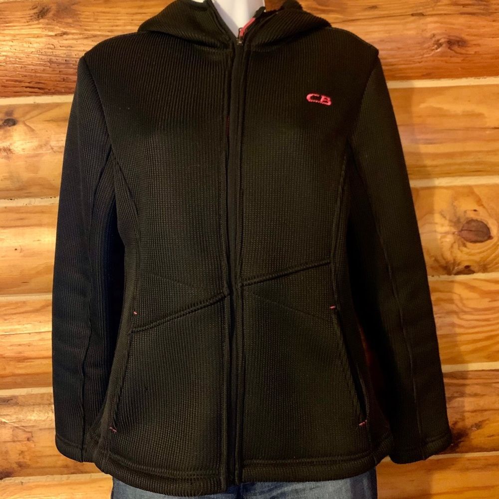 CB Fleece Lined Heavyweight Hooded Zip Up Jacket Black & Pink Small